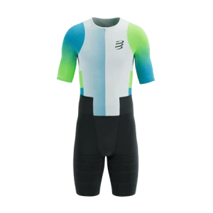Compressport Strój triathlonowy męski Stream SS biały/niebiesko-zielony
